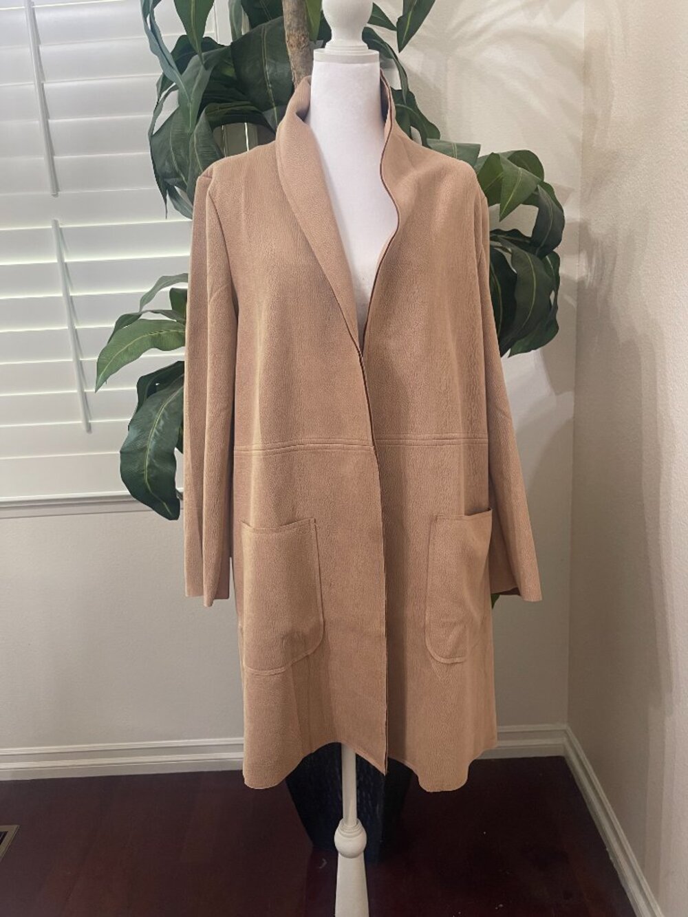Olivia Grey XL Camel Textured Long Open Front Coat NWT Flaw